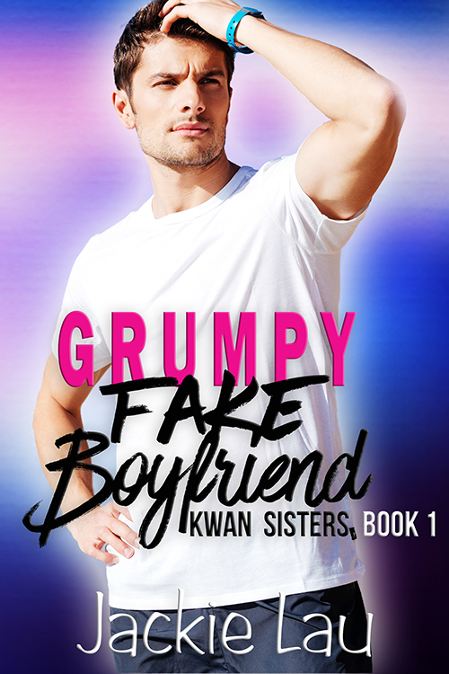 Grumpy Fake Boyfriend cover. Includes photo of white man with serious expression, looking in the distance.